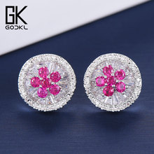GODKI Fashion Korean Flower Stud Earrings For Women Wedding Cubic Zirconia Crystal CZ Bohemian Dubai Bridal Stud Earrings 2024 - buy cheap