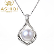 ASHIQI-collar y colgantes de perlas naturales reales de agua dulce, joyería de perlas de Plata de Ley 925 de 9-10mm 2024 - compra barato