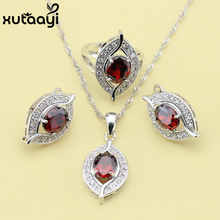 Jewelry Sets For Women Silver Color Red Created Garnet White Crystal Earrings Pendant Necklace Rings Free Gift Box Made in China 2024 - buy cheap