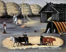 Lienzo de pintura de alta calidad, lienzo pintado a mano, lugar trillante en un pueblo mongol de Henry Rousseau 2024 - compra barato