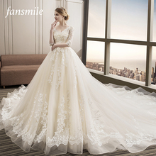 Fansmile-Vestido De novia largo De encaje, traje De novia De lujo, De talla grande, personalizado, FSM-480T, 2020 2024 - compra barato