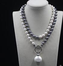 Beautiful wedding grey Black 10mm south sea AAA shell pearl necklace long 35 inch 50" 2024 - buy cheap
