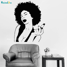 Preto senhora decalque da parede do vinil maquiagem salão de beleza batom afro estilo arte sexo meninas decoração barbearia adesivos murais yt943 2024 - compre barato