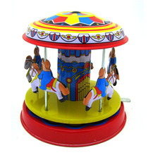 Classic Clockwork Wind Up  Merry-Go-Round Children Kids Tin Toys With Key Metal Colourful 2024 - buy cheap