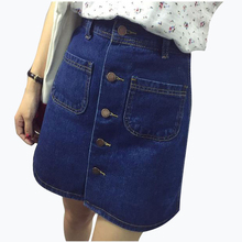 2018 New Fashion A-Line Korean Mini Jeans Skirt Thin Single Breast Button Slim Waist Denim Skirts Summer Cheap Sexy Skirt Women 2024 - buy cheap