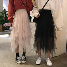 Асимметричные юбки TingYiLi из тюля, женская черная Бежевая длинная юбка макси, Корейская многослойная юбка для девушек 2024 - купить недорого