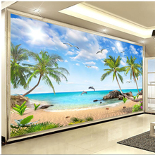 wellyu обои   custom wallpaper HD Hawaii Seaview Coconut Tree Scenic Area Living Room TV Wall papel de parede 3d behang 2024 - buy cheap