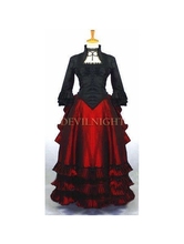 Черно-красное двухцветное платье в викторианском стиле, черное платье в викторианском стиле, костюм 2024 - купить недорого