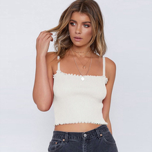 Summer Slim Tank Tops Clothing Top Female Spaghetti Strap Plain Vest Women Frill Trim Cami Stretchy Ribbed Knit Crop Top White 2024 - buy cheap