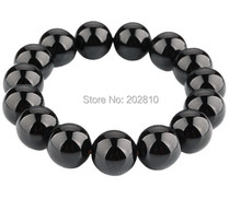 Hot Good quality 15beads fashion 14mm black resin Round pearl beads bracelet bangle jewelry for women 2024 - buy cheap
