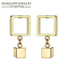 Neoglory Metal Gold Color Big Square Design Stud Earrings Geometric Jewelry For Lady Party Summer Classic Gift 2024 - buy cheap