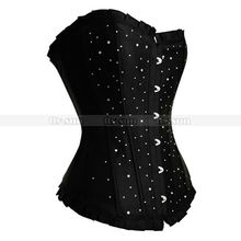 Black Satin Rhinestones Corset Lace up Boned Overbust Bustier Sexy Party Costume PLUS SIZE S M L XL 2XL 3XL 4XL 5XL 6XL 2024 - buy cheap