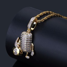 Micro pavé CZ Stone Bling Ice Out, colgante de micrófono de dibujos animados, collares de cobre de Color dorado, joyería rapero de Hip Hop para hombres 2024 - compra barato