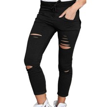 Women Ladies Ripped Skinny Denim Jeans Cut High Waisted Jegging Trousers Skinny High Waist Stretch Ripped Slim Pencil Pants 2024 - buy cheap