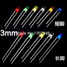 Diodo emisor de luz LED, 3MM, 6 colores, largo/corto, opcional, blanco, rojo, verde, azul, amarillo, naranja, 3mm, 20mA, 1000 Uds. 2024 - compra barato