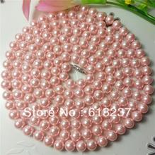 Venta caliente de bricolaje largo 8mm pink shell perla simulada granos redondos de cuerda collar de cadena para las mujeres shipping joyería 60 inch MY3325 2024 - compra barato