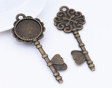 4pcs 20mm Inner Size Antique Bronze Plated Key Style Cabochon Base Cameo Setting Charms Pendant- 2024 - buy cheap