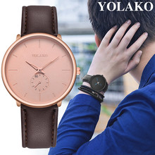 Часы YOLAKO Мужские кварцевые, модные повседневные Роскошные деловые с кожаным ремешком, простые зеркальные 2024 - купить недорого