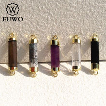FUWO Gems stone Tube Connector Pendant 24K Electroplated High Quality Natural Crystal Quartz Bar Jewelry For DIY Making PD109 2024 - buy cheap