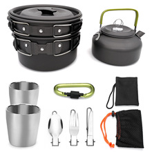 1 Set Outdoor Pots Pans Camping Cookware Picnic Cooking Set Non-stick Tableware  With Foldable Spoon Fork Knife Kettle Cup 2024 - buy cheap