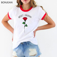 Best friend rose print graphic Female T-shirt Women Harajuku friends tv T-Shirts 2019 Summer BFF T Shirt  women's Clothing Tops 2024 - buy cheap