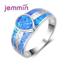 Simple Wide Wedding Hollow Ring Water Drop Crystal Shape Blue Fire Opal Ring Brilliant Jewelry for Women Female 2024 - buy cheap