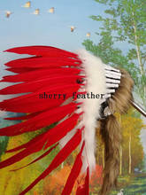21inch high indian RED feather headdress replica made costumes feather headband hat for halloween supply handmade product 2024 - buy cheap