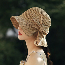 Parent-child 100%Raffia Bow Sun Hat Wide Brim Floppy Summer Hats For Women Beach Panama Straw Dome Bucket Hat Femme Shade Hat 2024 - купить недорого