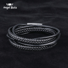 Black Stainless Steel Clasp Multi Layer Braid Rope Chain Wristband Vintage Gifts Fashion Black Genuine Leather Buddha Bracelet 2024 - buy cheap