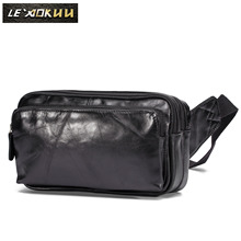 New Real Quality Leather men Casual Fashion Travel Fanny Waist Belt Pack Sling Bag Design 7" Cell Phone Case Pouch Male 621b 2024 - buy cheap