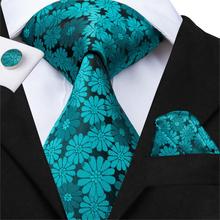 Hi-Tie набор шелковых галстуков для мужчин, модный зеленый галстук с цветочным принтом, высокое качество, мужской костюм для свадебной вечеринки, галстуки и платок, запонки, C-3003 2024 - купить недорого