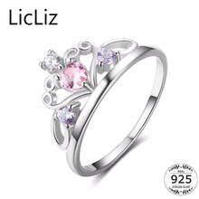 LicLiz 925 Sterling Silver Heart Rings For Women Purple Pink Cubic Zirconia Queen Crown Ring Wedding Band Hollow Ring LR0472 2024 - buy cheap