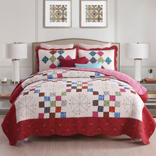 Handmade Patchwork Bedspread Quilt Set 3pcs Red Cotton Bed Cover Pillowcase King Queen Size Coverlet Summer Blanket 2024 - buy cheap