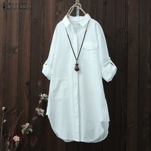 Women Blouse Cotton Linen Casual Loose Shirt ZANZEA 2022 Autumn Long Sleeve Lepal Blusas Work Office White Tops Blusa  2024 - buy cheap