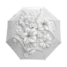 Full Automatic 3D Floral Guarda Chuva White Sun Protection Three Folding Umbrella Rain Women Anti UV Outdoor Travel Sombrinha 2024 - buy cheap