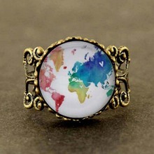 Rainbow Multicoloured Map Ring Multicoloured Map women men jewelry vintage world map gift techer 2024 - buy cheap