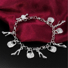 Pulseira de prata 925, bracelete para casais, joias para pulseiras com 13 pingentes s013 2024 - compre barato