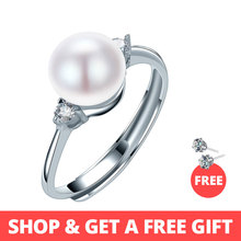 Dainashi anillo de perlas naturales de agua dulce 8-9mm fina de moda de la joyería para las mujeres 925 plata esterlina ajustable anillo de circonio al por mayor 2024 - compra barato