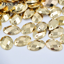 JUNAO 13*18 мм Пришивные золотые овальные Стразы с плоской задней поверхностью, пришивные камни, акриловые драгоценные камни для одежды, поделки 2024 - купить недорого