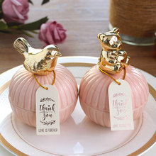 Caixa de doces de casamento coelho pássaro rosa caixa de cerâmica jóias anel berloque com suporte de cristal brinco de armazenamento presente artesanato 2024 - compre barato