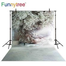 Funnytree-fondo fotográfico con diseño de flores blancas para exteriores, telón de fondo con diseño de árboles brillantes, ideal para sesión fotográfica en invierno y bodas 2024 - compra barato