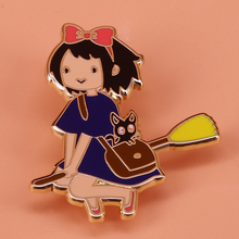 Little witch ride a broom enamel pin black cat brooch cute girl magical badges kids friends gift Halloween accessory witchcraft 2024 - buy cheap