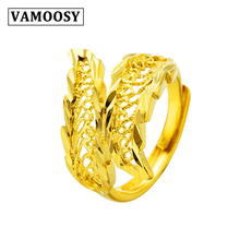 Anel feminino de ouro brilhante 24k, anel de dedo vintage florido fofo brilhante para mulheres, anéis de casamento, joias para presente 2018 2024 - compre barato