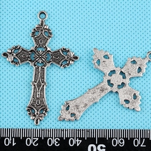 Pingente de crucifixo feminino prata, conjunto de joias da moda vintage com crucifixo para colar de pulseira 57x37mm 10 peças 2024 - compre barato