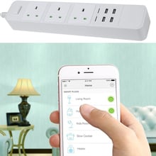 Enchufe electrónico inteligente con Wifi, toma de corriente de 3 Ca, carga rápida, 4 USB, control remoto para Alexa, Google home, UE, Reino Unido 2024 - compra barato