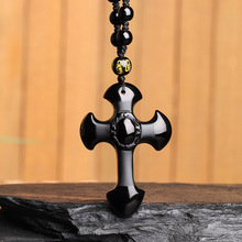 Boeycjr colar de cruz de obsidiana preto, colar e pingente de pedra natural energética para homens ou mulheres 2024 - compre barato