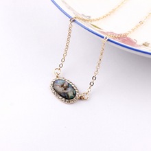 2019 moda cristal Rhinestone pequeño abulón Shell facetado resina piedra pendiente con forma ovalada mujeres gargantilla collar joyería 2024 - compra barato