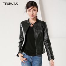 TEXIWAS Spring 100% Genuine leather jacket Fashion Short sheepskin locomotive Genuine Leather tops women Black basis Outerwear 2024 - buy cheap