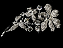 4.25" Extra Large Rhodium Silver Plated Clear Rhinestone Diamante Wedding Flower Brooch 2024 - buy cheap