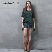 Spring Shirt Women 2019 Vintage New Cotton Polyester Casual Blouse Square Collar Floral Embroidery Asymmetrical Blusas Feminina 2024 - buy cheap